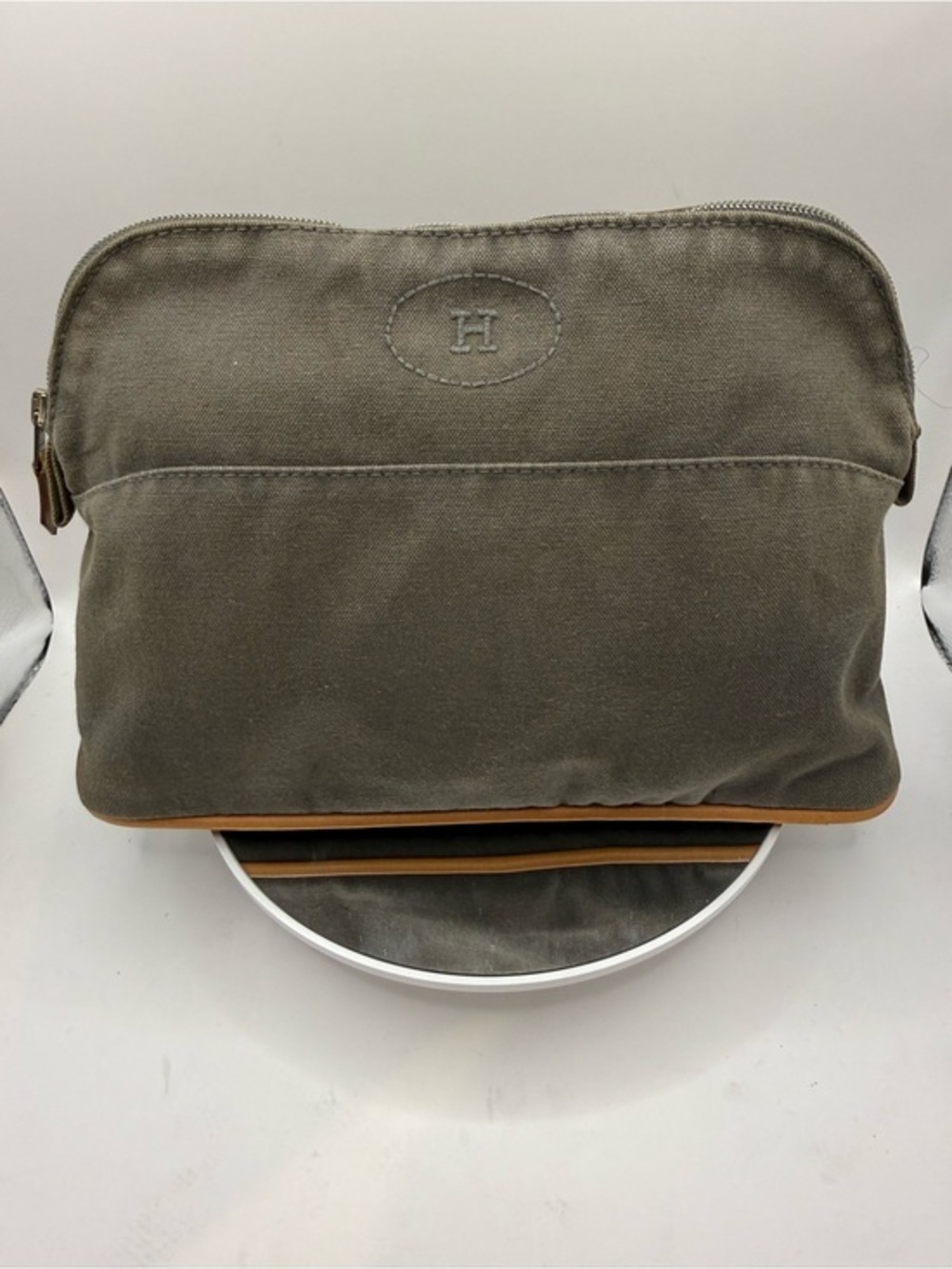 Hermès Paris Large Canvas Toiletry Travel Pouch Etoupe Grey Made in France